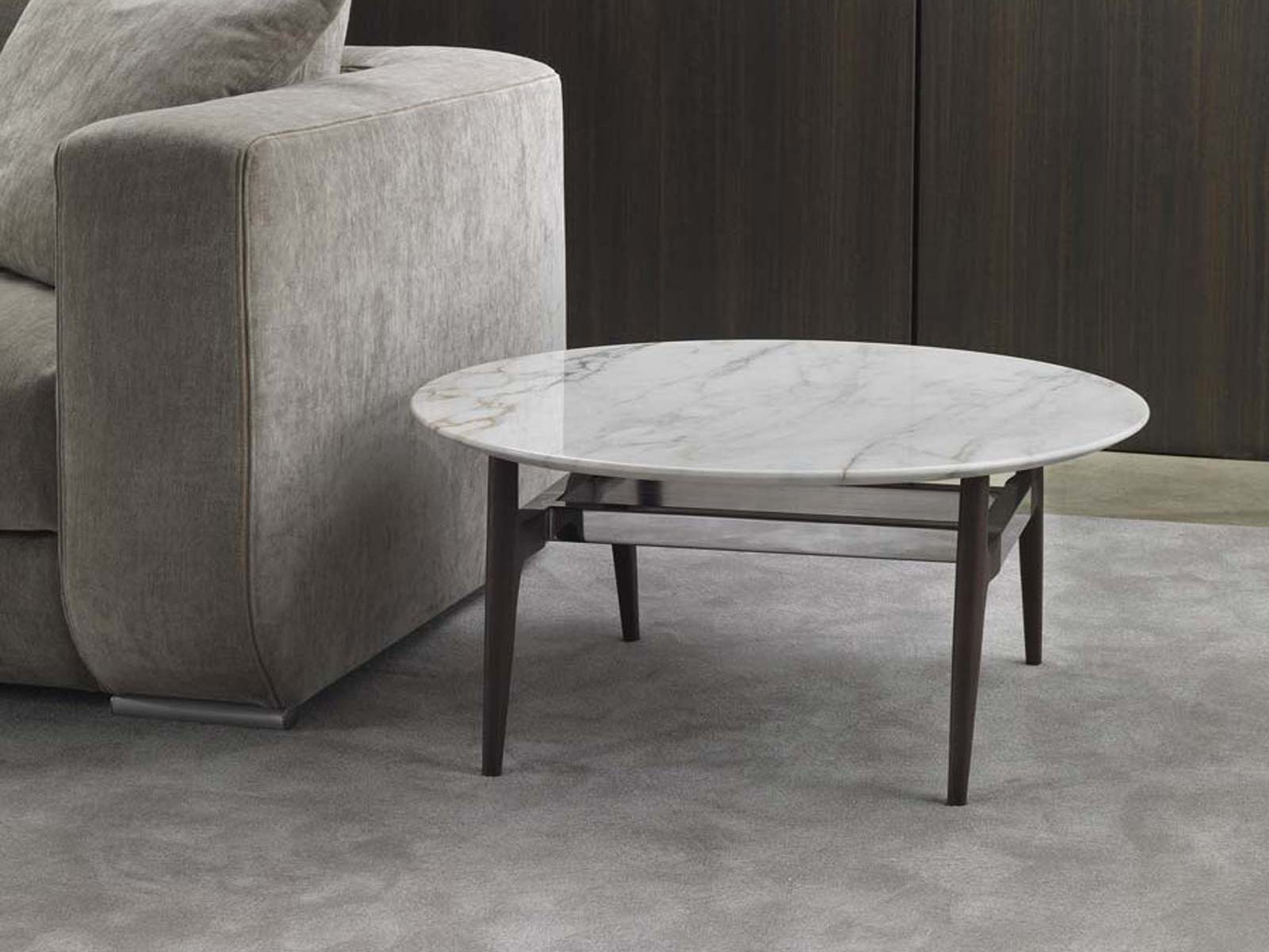 Tavolino base legno metallo top marmo calacatta Dune